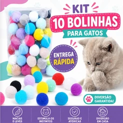 Kit 10 Bolinhas Para Gatos Multicores Sortido De Pelúcia Para Pets Brinquedo Para Gatinhos Interativo Cores Sortidas