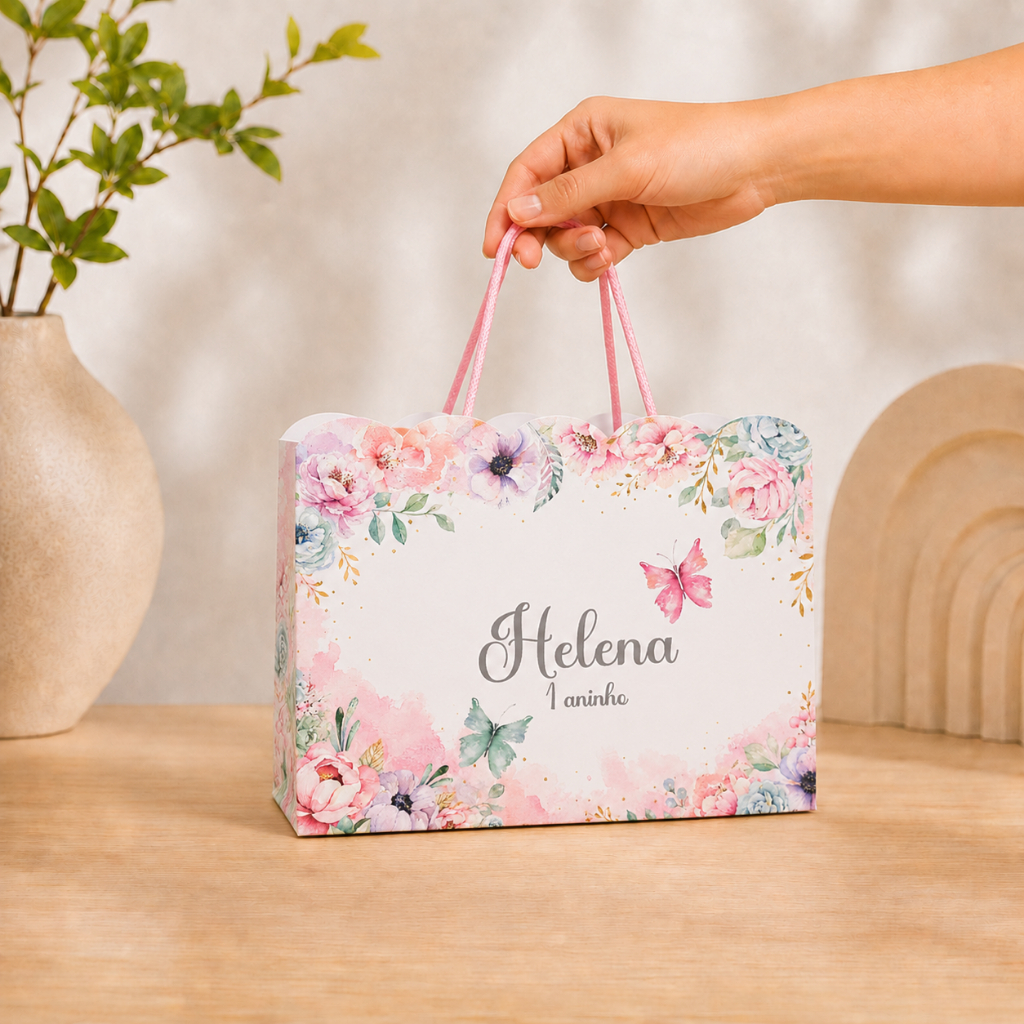 Kit Sacolinhas Personalizadas Jardim das Borboletas para Lembrancinhas (20x15x5cm) para Lembrancinhas