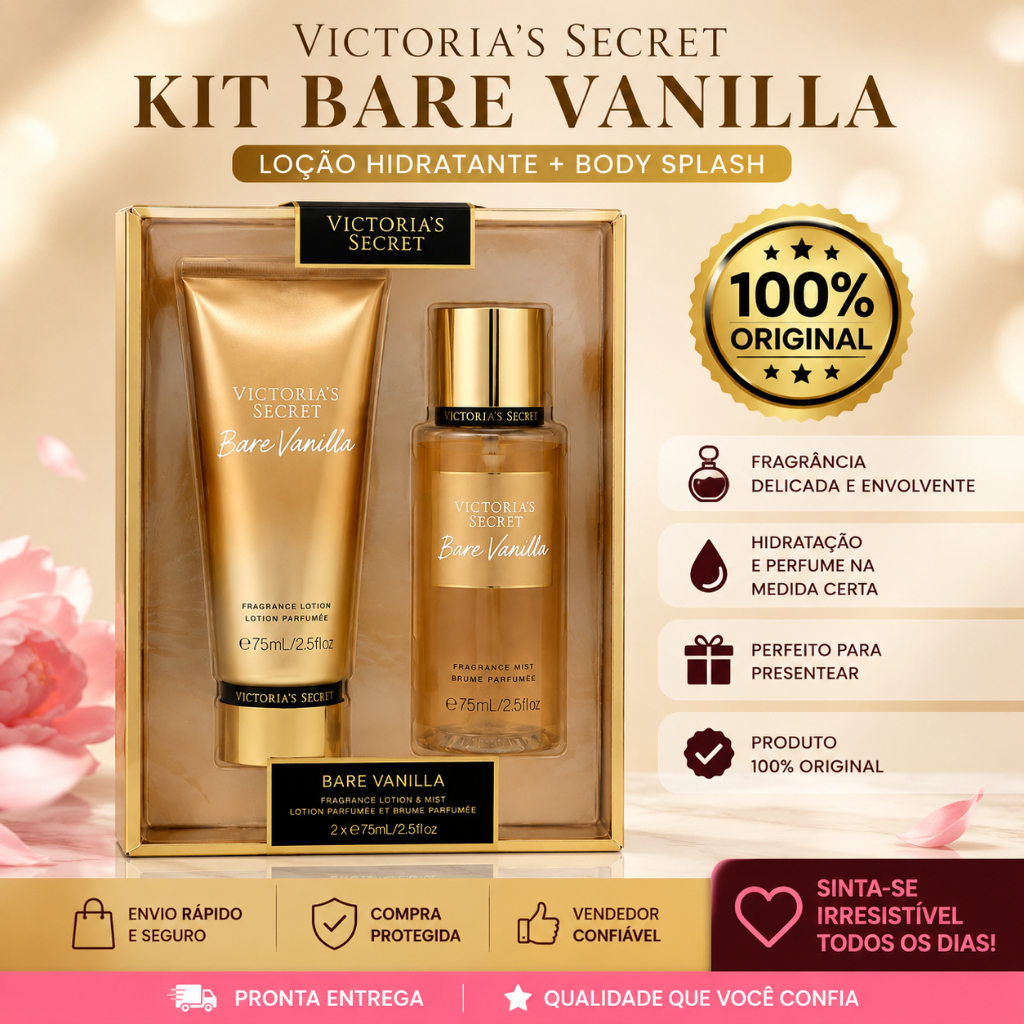 Kit Body Splash BARE VANILLA + Loção Hidratante BARE VANILLA Importado (75ml + 75ml) ORIGINAL VS