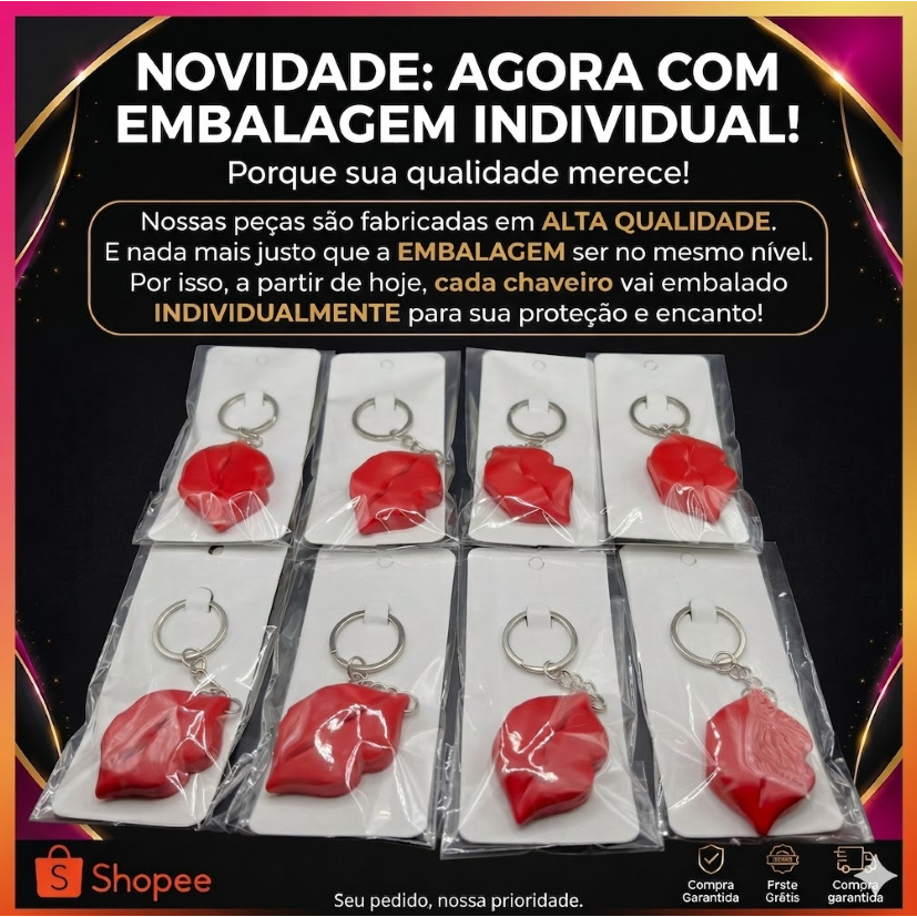 Chaveiro Abridor de Lata Boca Beijo Kit Atacado 50 / 100 un. | Presente Criativo — imagem 2 de 2