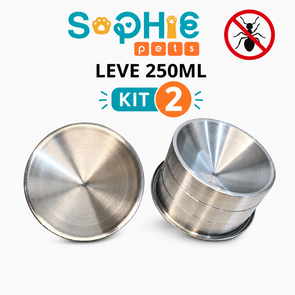 Kit 2 Comedouro Ergonômico Anti-Formiga Elevado Leve Para Gato Pet Alumínio 250ml