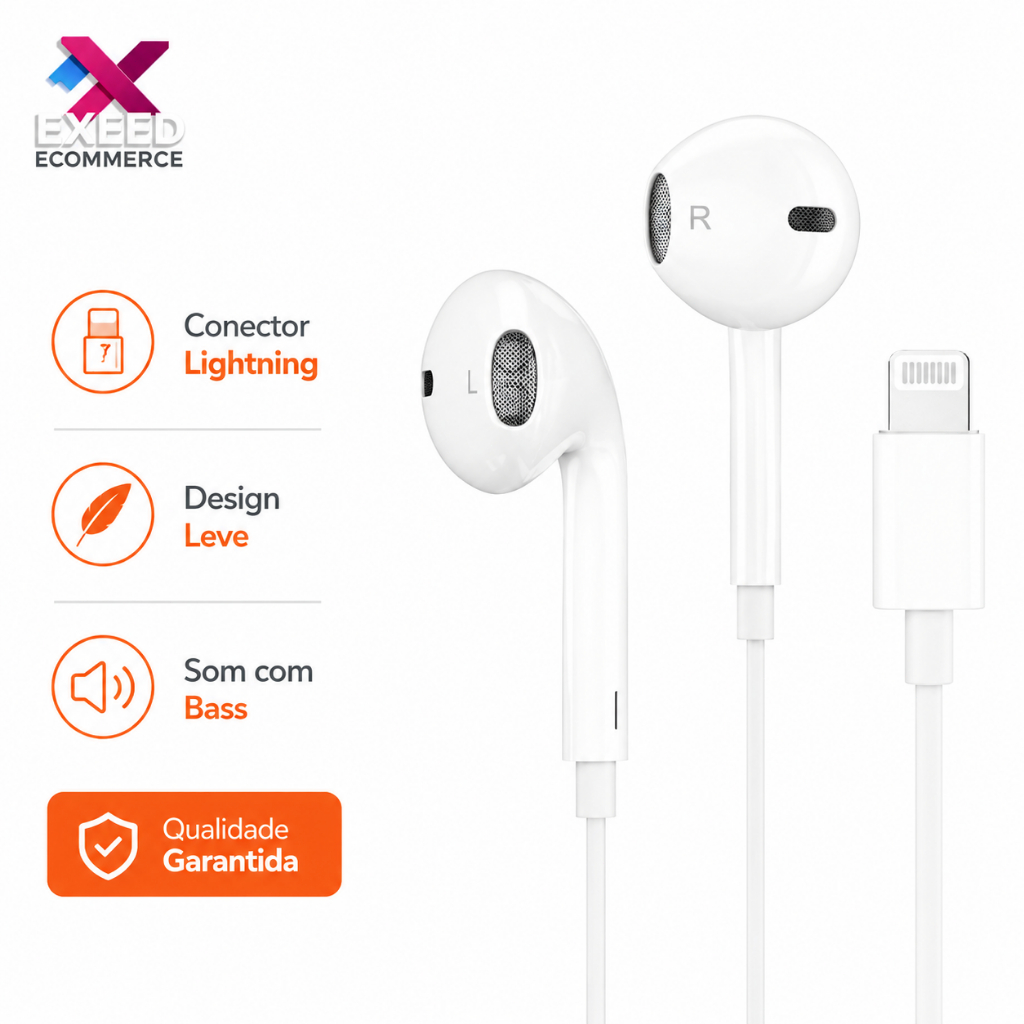 Fone de Ouvido Lightning EJ-120 H'maston Branco Intra-Auricular Com Microfone e Bass