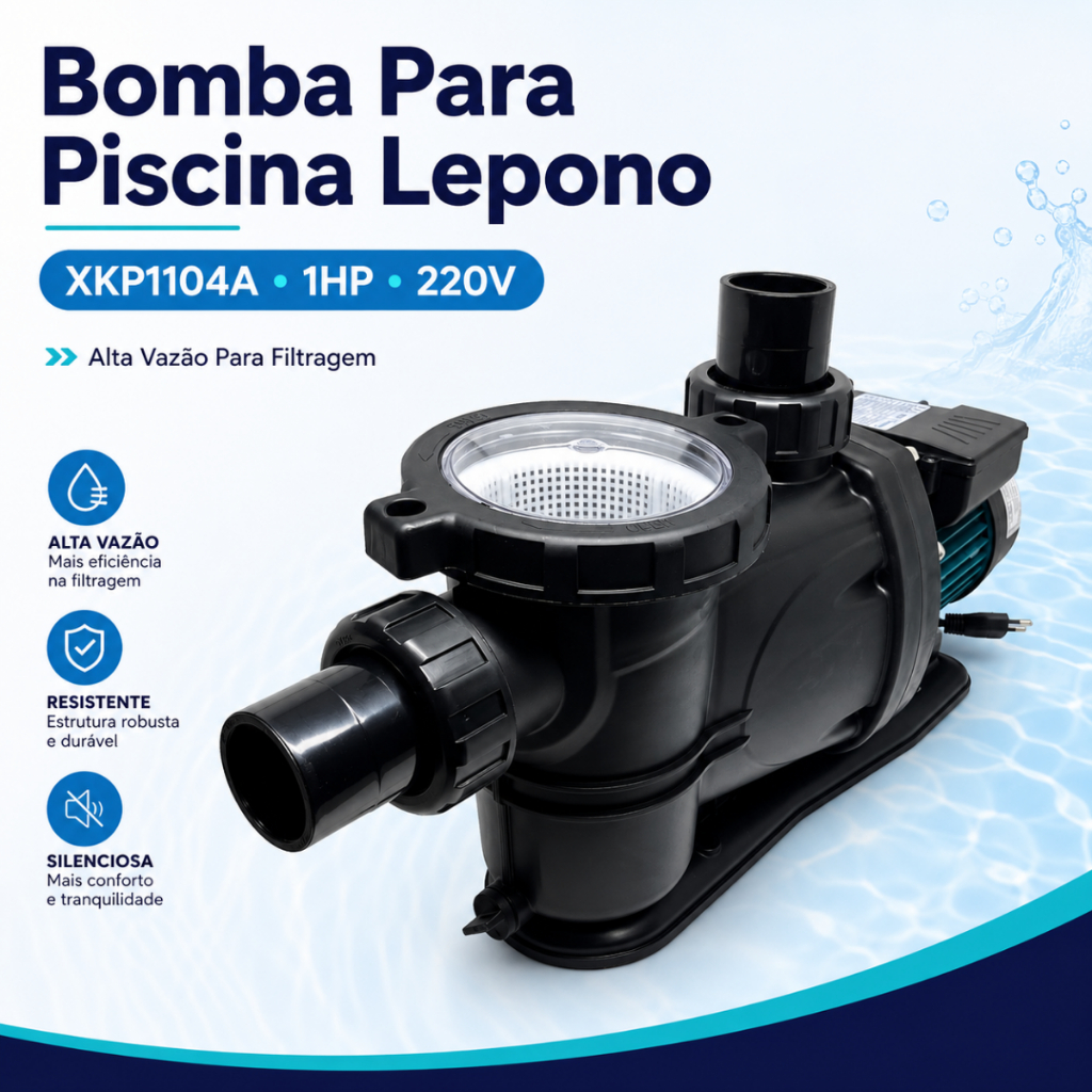 Bomba Piscina Lepono XKP1104A 1HP 220V Monofásica Com Pré-Filtro Alta Vazão Para Filtragem
