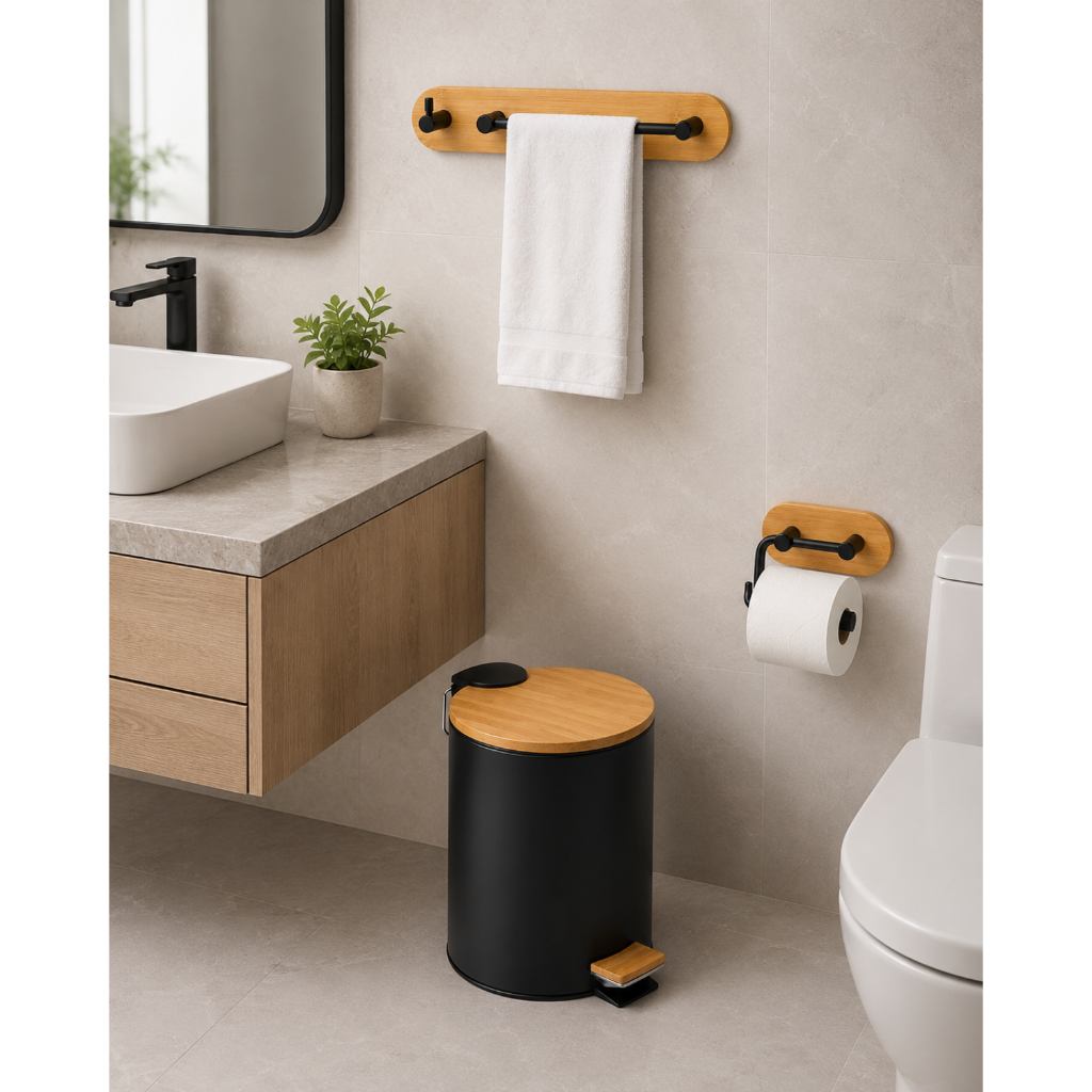 Kit acessórios para  Banheiro Luxo Completo Lixeira Porta Papel Porta Toalha