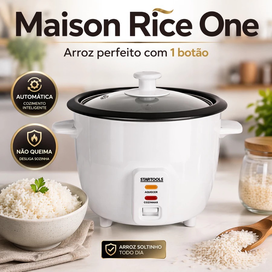 Panela de Arroz Elétrica 1,3L Automática com Timer Compacta Prática para Preparo Rápido