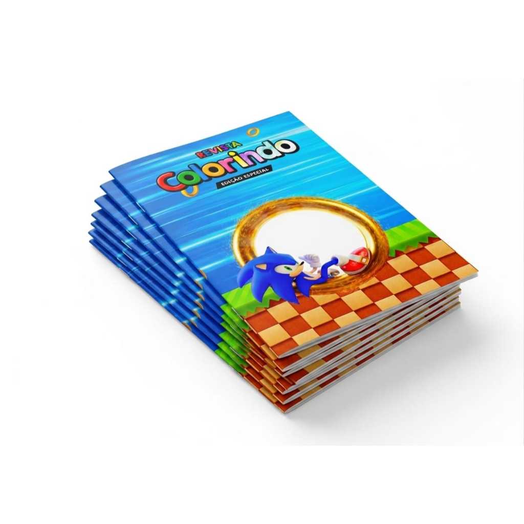 Kit 10-50 Un Livrinho Revistinha de Colorir Sonic Personalizado com nome | Lembrancinha Aniversário Infantil
