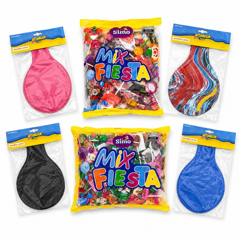 Kit Balão Bexigão Doces Surpresa Big 250 Gigante Colorido Guloseimas Bexiga Surpresa Aniversario