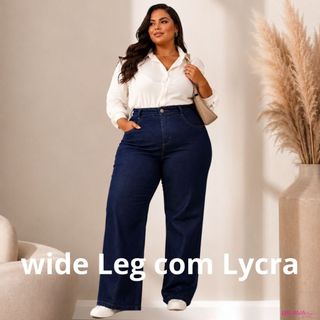 Calça Jeans Wide Leg Feminina PLus Size 46 ao 54 Altíssima Qualidade Cintura Alta Moderna…