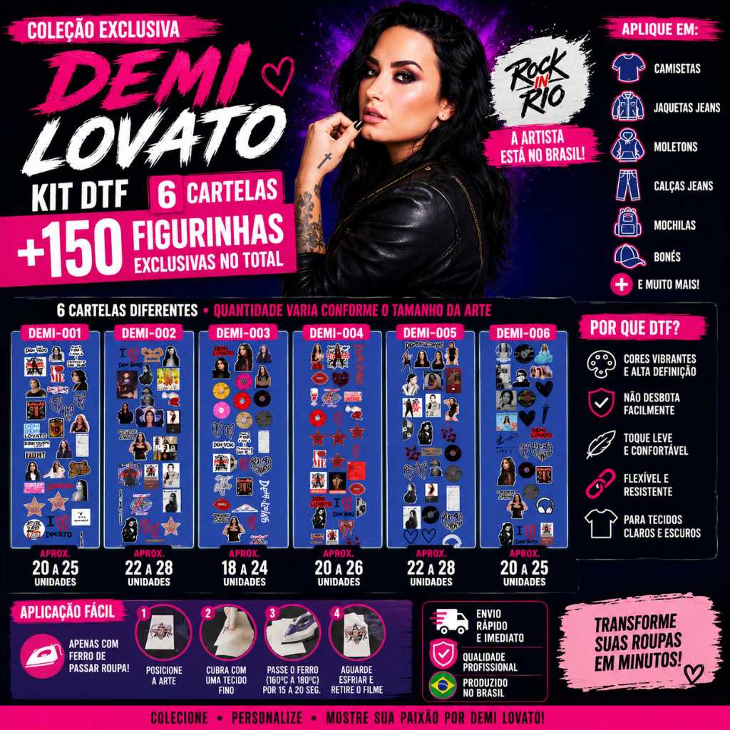 Cartela Demi Lovato  Termocolante Para Personalizar Roupas Rock in Rio
