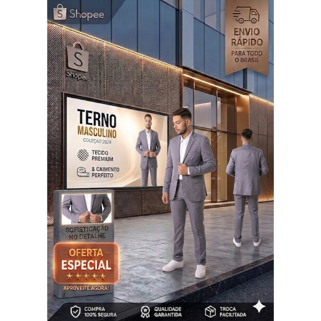 Terno Social Slim Masculino Cinza Medio Corte Italiano Alto Conforto e Qualidade