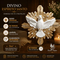 Divino Espírito Santo de Parede 15cm Imagem com Pérolas Decoração Religiosa Fé e Proteção para o Lar