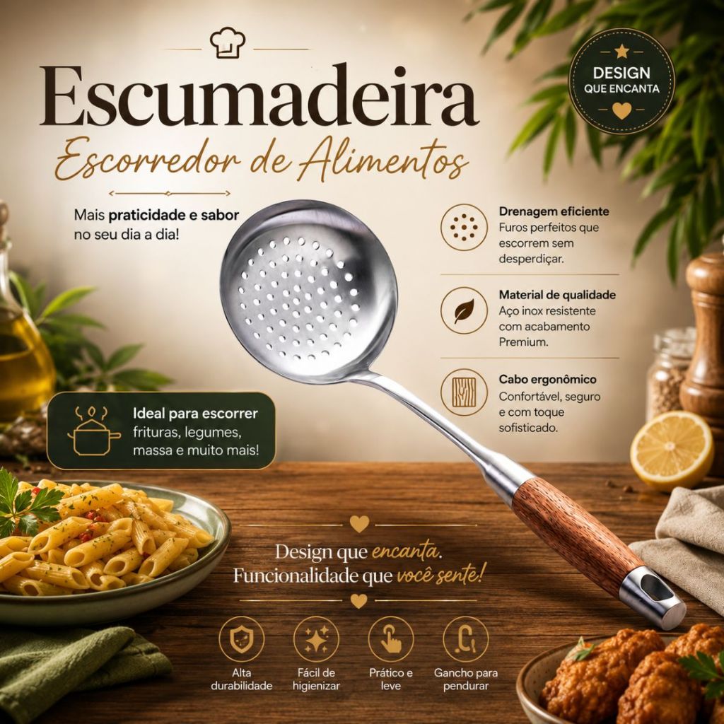 Escumadeira Colher de Arroz Colher de Fritura Escorredor de Alimentos Espumadeira
