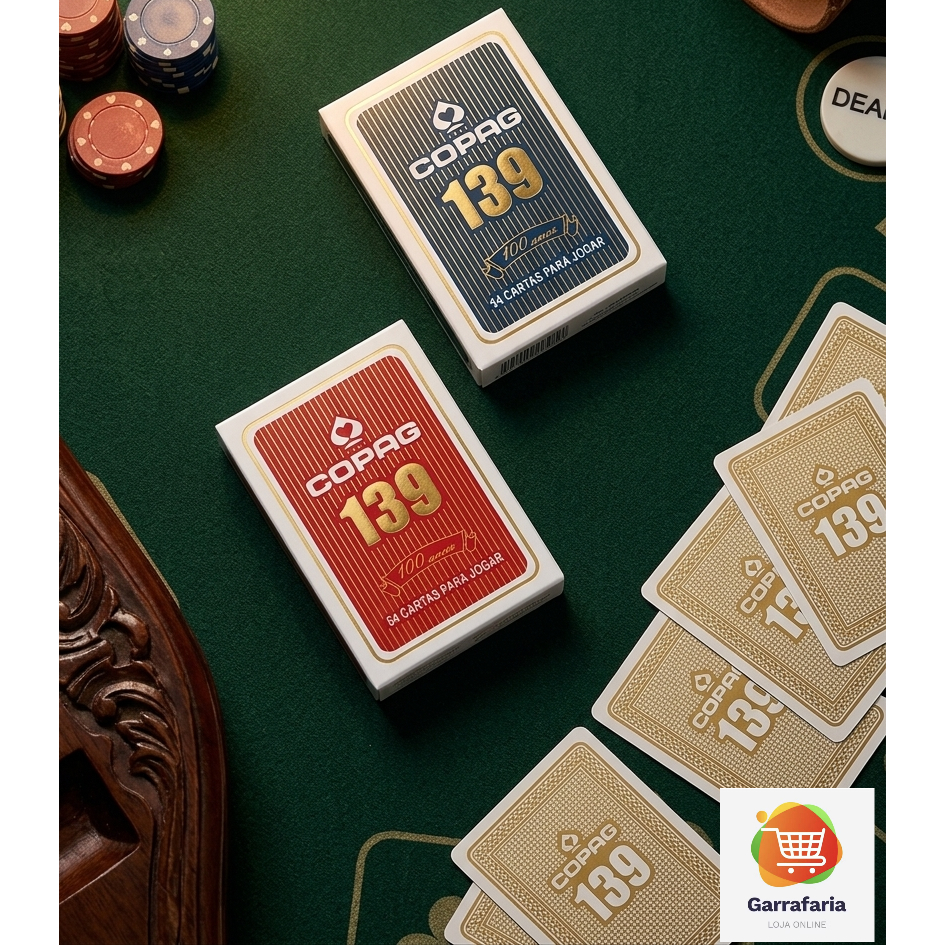 Kit 2 Baralhos Copag 139 Azul e Vermelho Naipe Tradicional 54 Cartas cada - Edição 100 Anos