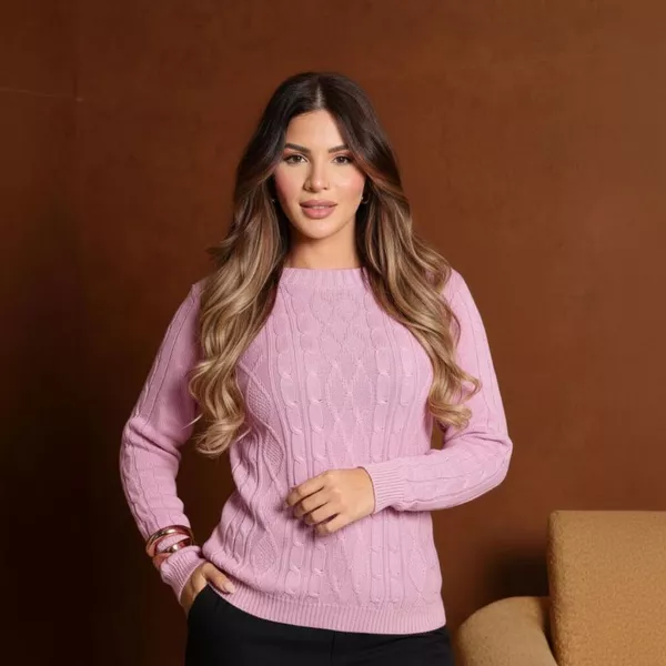 Blusa feminina Sueter Tricot Trança Confortável Inverno Agasalho Frio Casaco Casual Trabalho Luxo