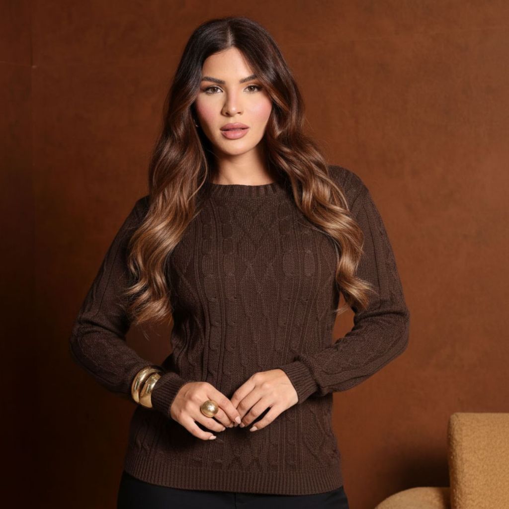 Blusa feminina Sueter Tricot Trança Confortável Estilosa Inverno Agasalho Frio Casaco trabalho