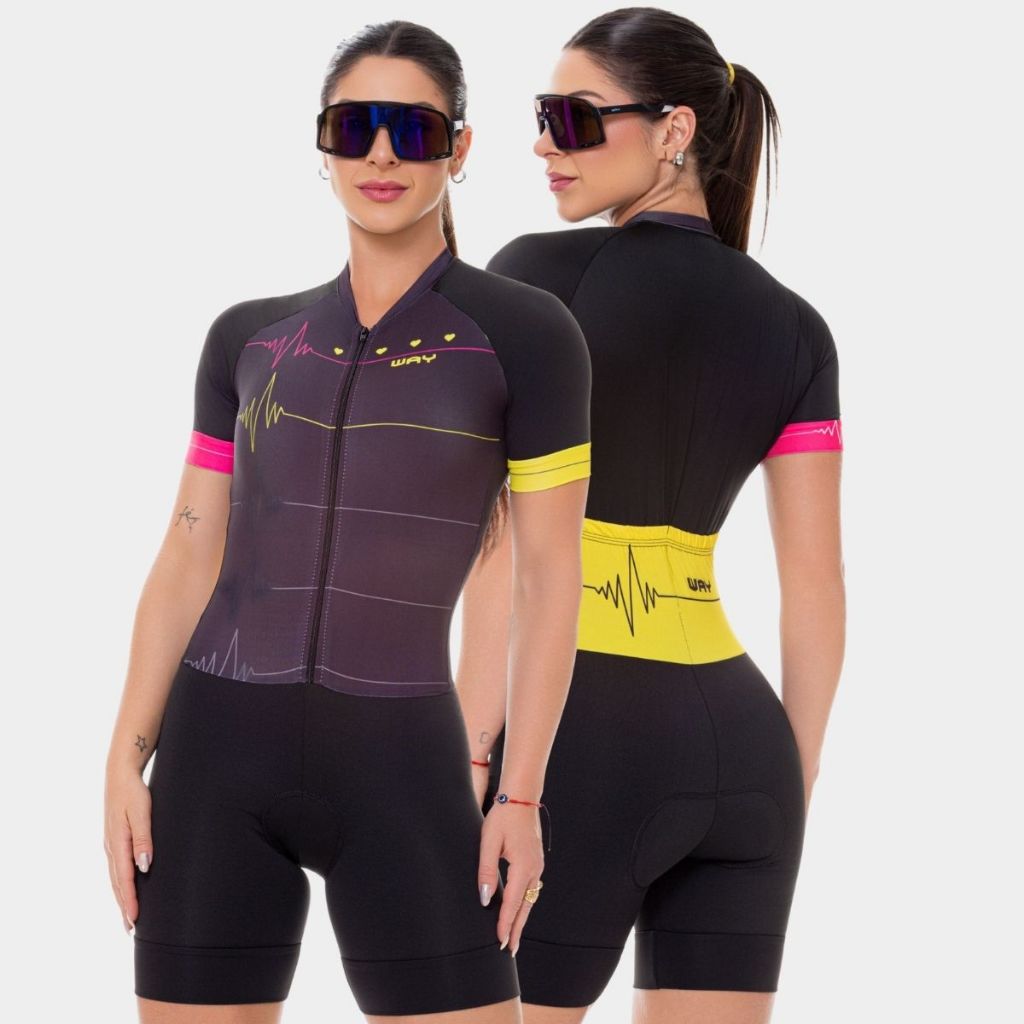 Macaquinho Ciclismo Feminino Macacão Manga Curta Forro Espuma Acolchoado Roupa B