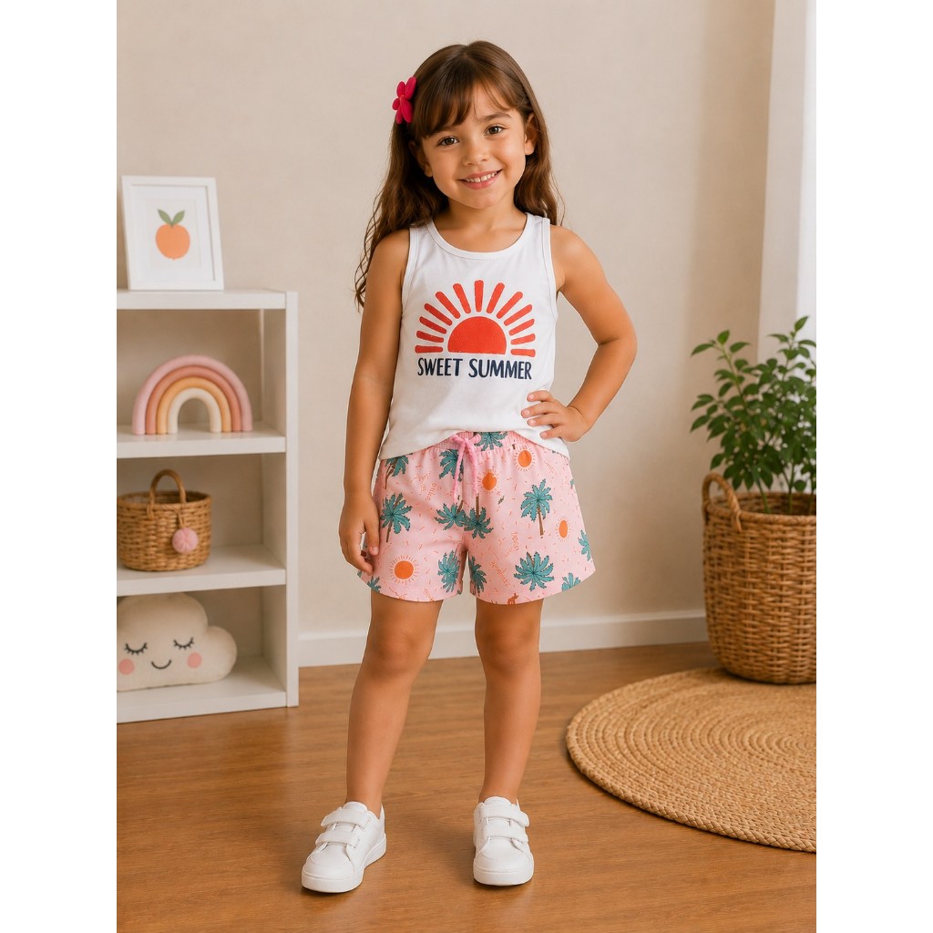 ✨ Conjunto Infantil Feminino Rovitex Regata + Short Menina Verão Estampado Confortável