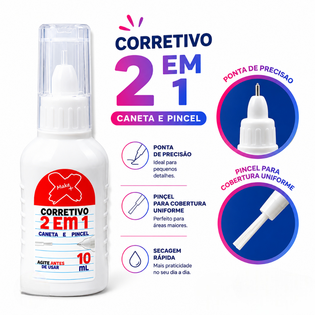 Corretivo Liquido 2 em 1 | Caneta e Pincel