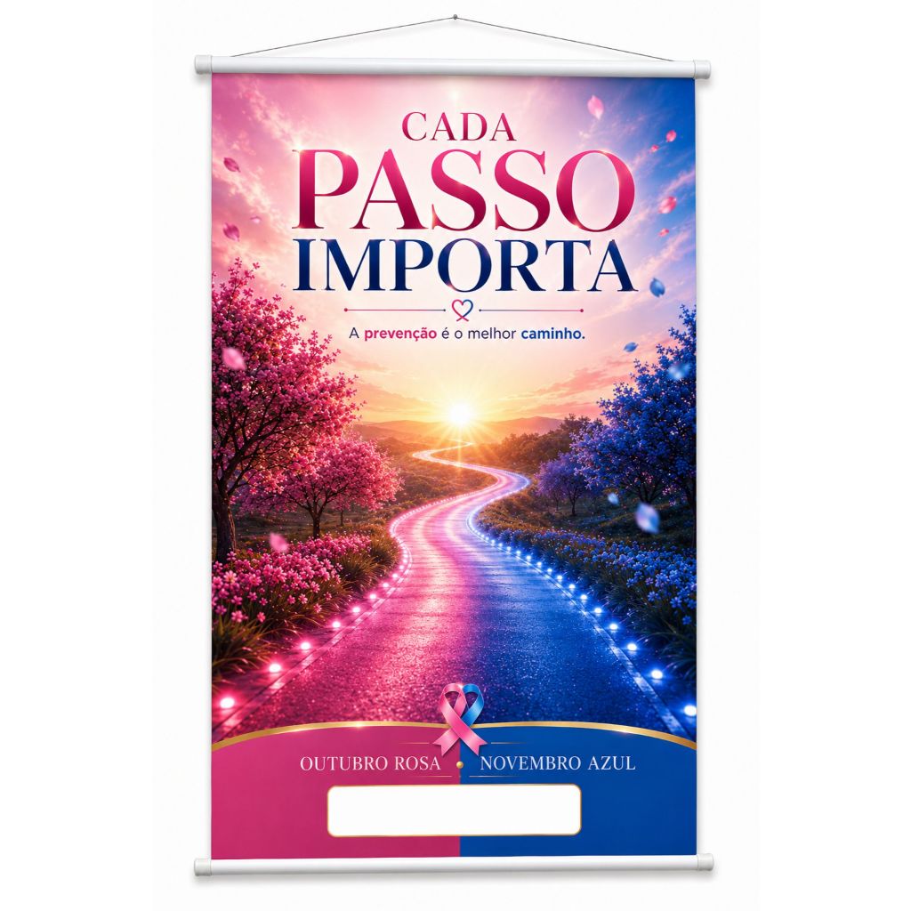 Banner Outubro Rosa Novembro Azul Câncer Mama E Próstata produzido em lona. Cartaz para Hospital Eventos Clinica Pub1119