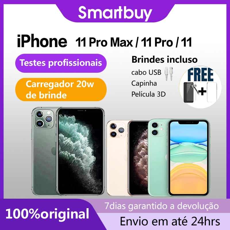 Celular iPhone 11 / 11 Pro / 11 Pro Max 64GB/128GB/256GB Saúde da Bateria 100%, Inspecionado antes do envio com garantia