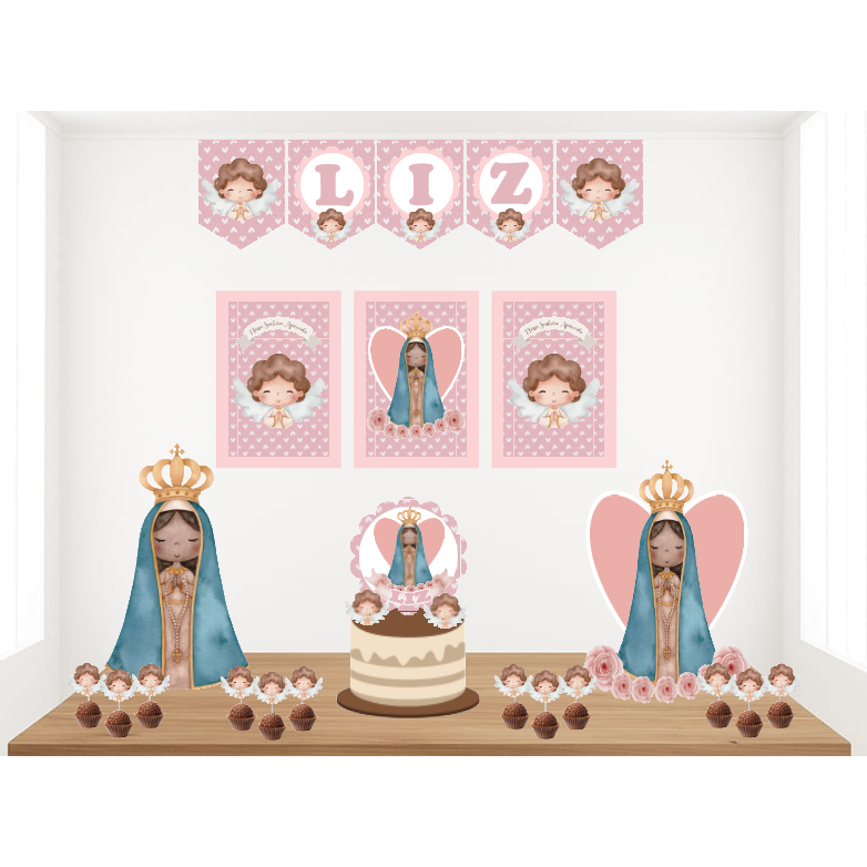 Kit Personalizado Festa Nossa Senhora Aparecida Decoração Aniversário Mesversário Só Um Bolinho Lembrancinhas