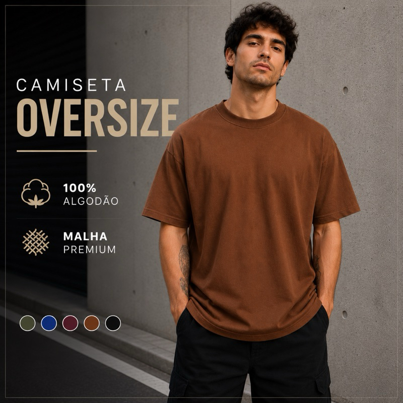 Camiseta Oversized Masculina 100% Algodão Malha Premium Básica Streetwear Casual