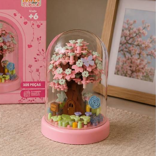 Mini Blocos de Montar Árvore Sakura na Cúpula 305 Peças Decorativo +6 Anos