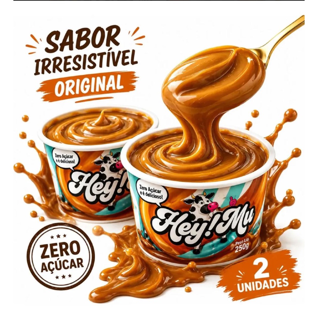 Kit 2 Doce de Leite Hey Mu Original 250 gr Sem Açucar Sem Glúten Fitness Saboroso Cremoso Proteína