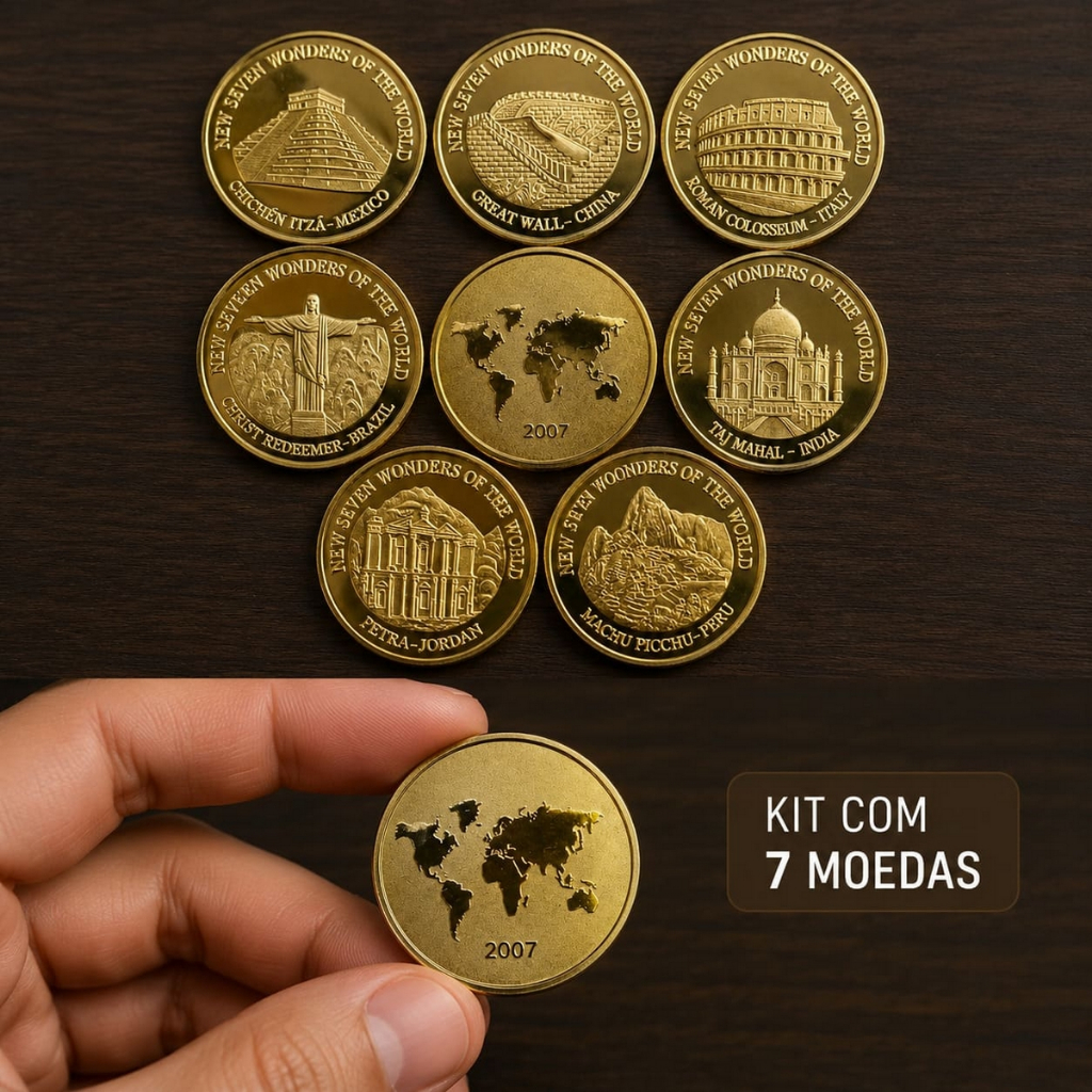 Kit 7 Sete Maravilhas Do Mundo Coleção Comemorativa Cristo Redentor Muralha China Coliseu Petra