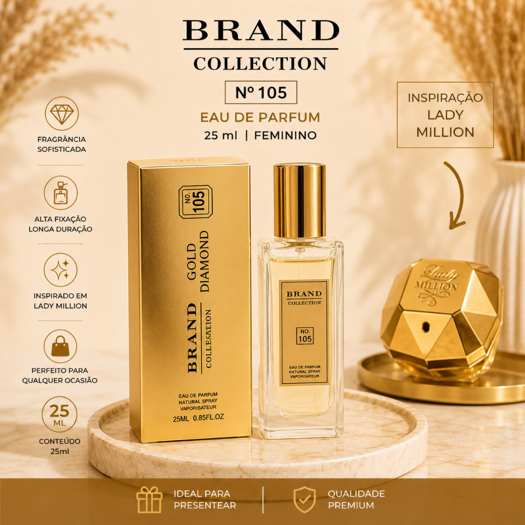 Perfume Feminino  LADY Gold Diamond Nº 105 Brand Collection 25ml Elegante e Marcante