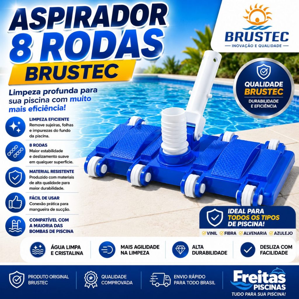 Aspirador Para Piscina 8 Rodas Brustec Limpeza Fundo Piscina