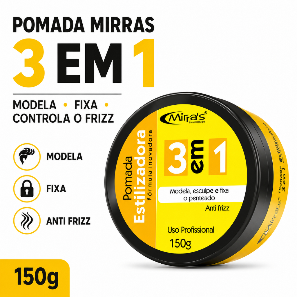 Pomada Modeladora Mirras 150g 3 em 1 Fixadora Anti Frizz Para Todos os Tipos de Cabelo