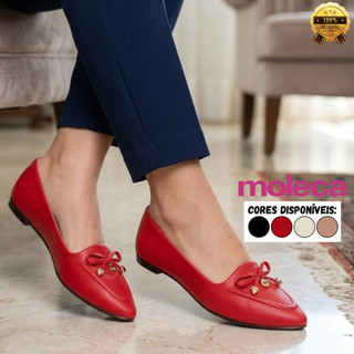 Sapatilha Feminina Moleca Adulto Confortável Laço Bico Fino Casual Moderna Leve Original