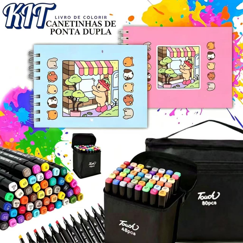 Kit de Livro de Colorido BooBoo Goods 48 Folhas+Jogo Caneta Marcadora 12/24/36/48/60/100/120 Cores