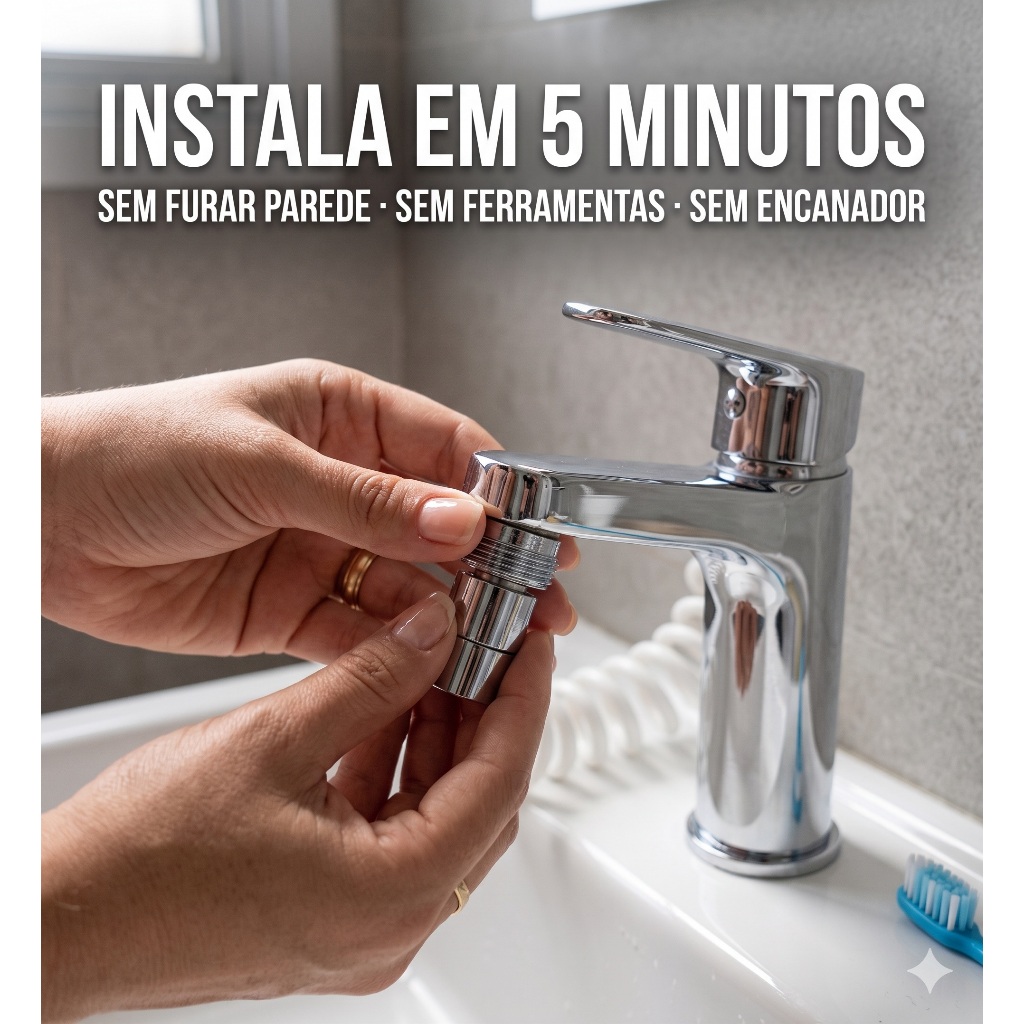Detalhes do Kit Ducha Chuveirinho Pia Banheiro 3 Jatos Adaptador Desviador Torneira Sem Furar Cromado