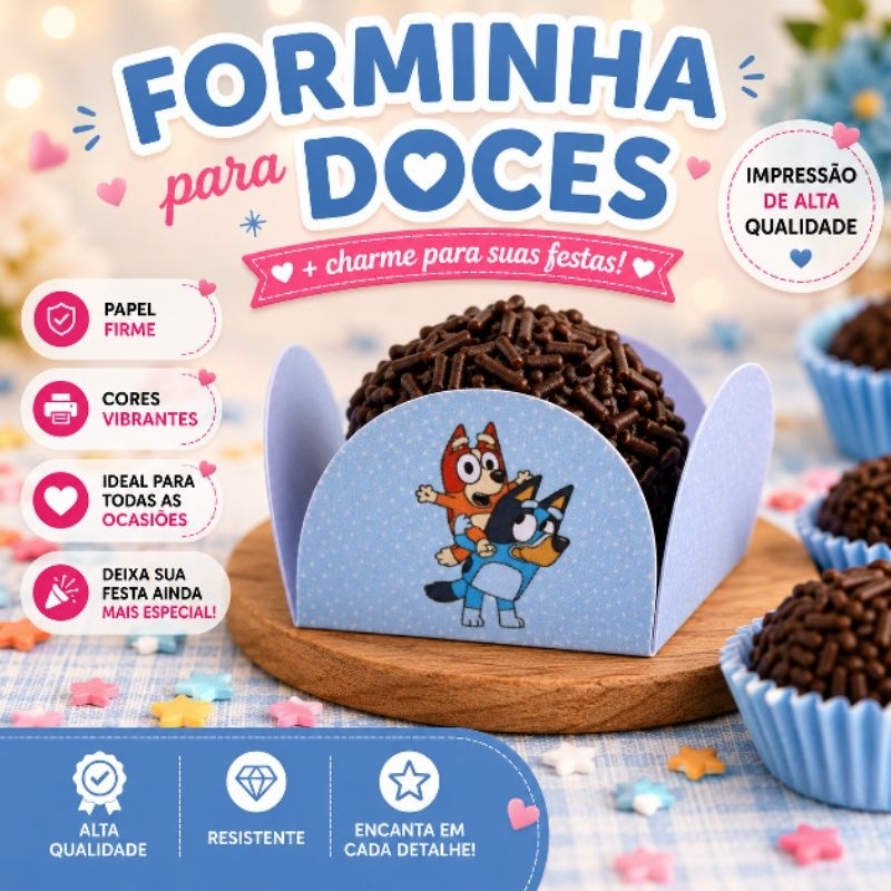 50 a 200 Forminhas Personalizadas BLUEY AZUL Doce Brigadeiro Festa Aniversário Decoração Todos os Temas