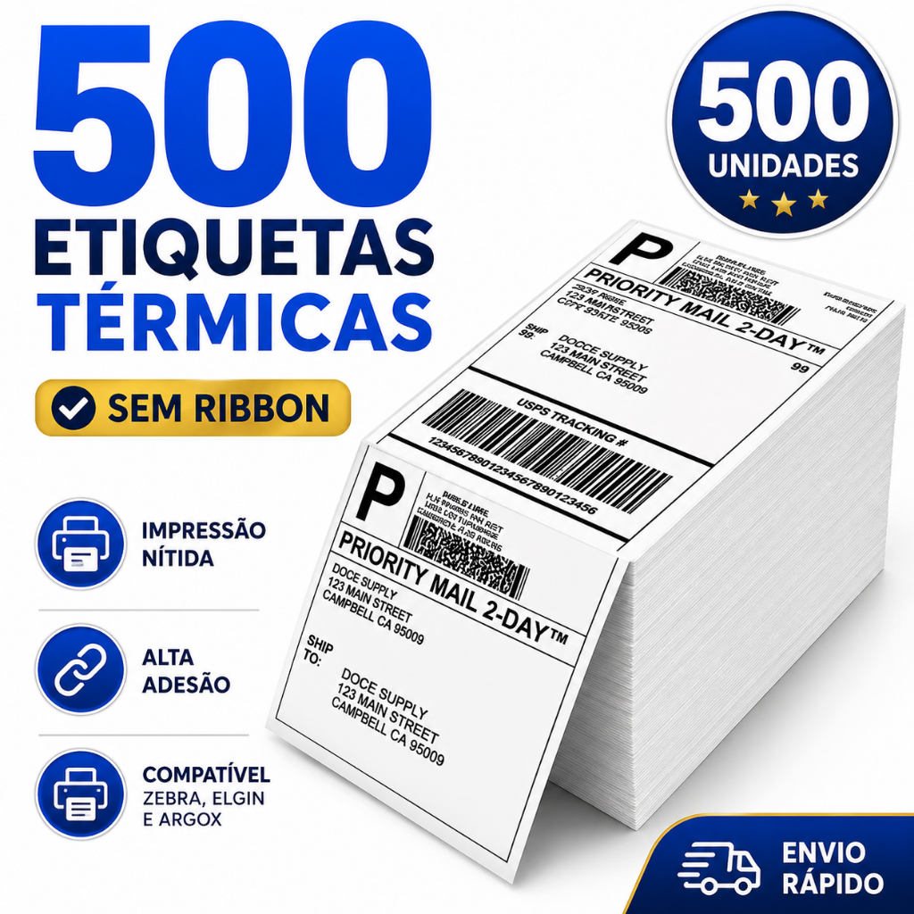 500 Etiquetas para impressora Térmicas Branca Adesiva E-commerce Envios Zebra Elgin Tomate