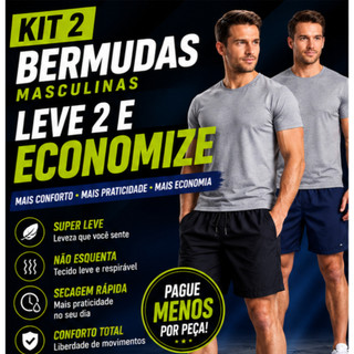 Kit 2 Bermudas Masculinas Tactel Microfibra Leve Secagem Rápida Praia Academia
