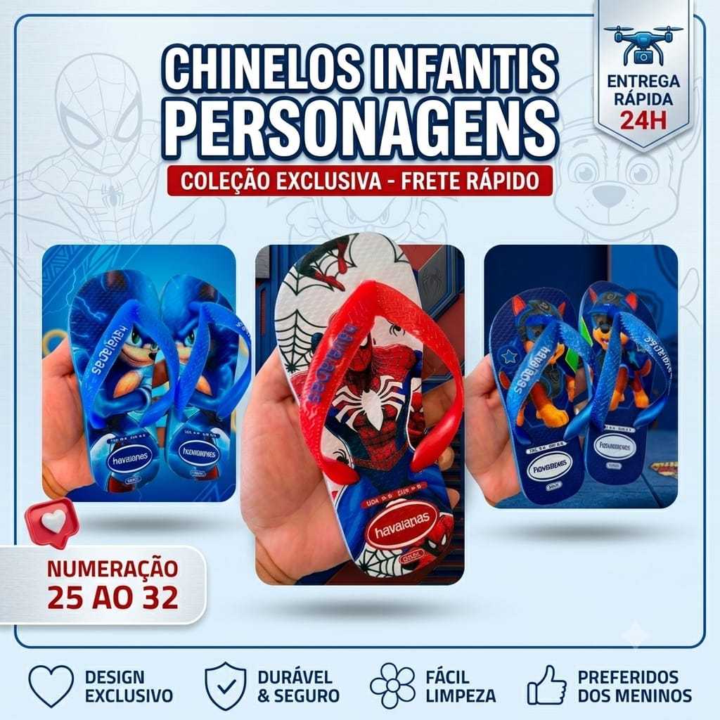 Chinelo Infantil Masculino Estampado Personagens Confortável Antiderrapante
