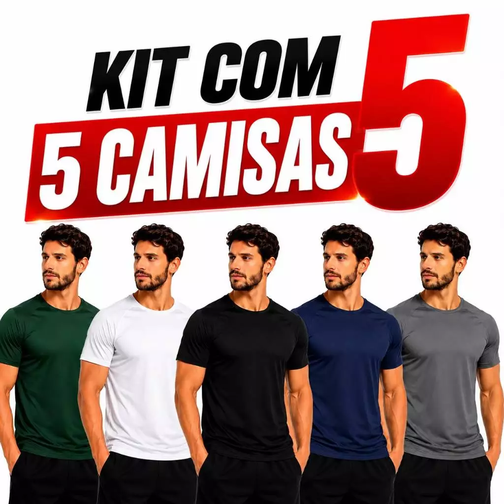 Kit 5 Camiseta Dry Fit Masculina Academia Confortável P ao GG para o dia a dia — imagem 1