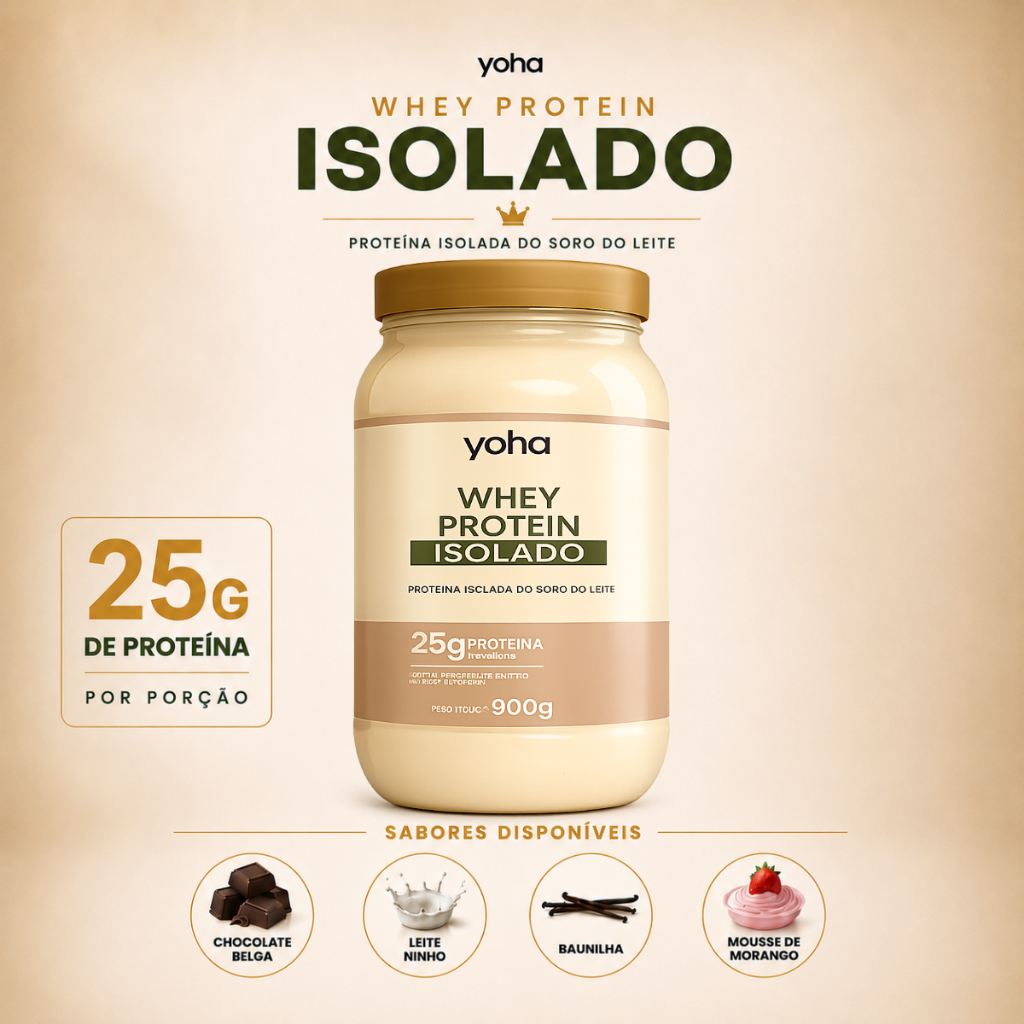 Whey Protein Isolado Yoha 900g 25g Proteína Baixo Carboidrato Alta Absorção Premium Camila Loures