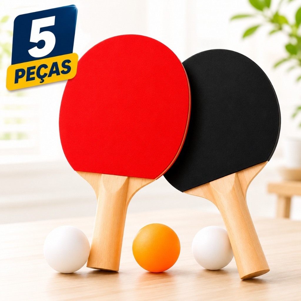 Ping Pong 2 Raquetes 3 Bolinhas Tênis De Mesa Madeira Revestida Jogo Recreativo Infantil E Adulto