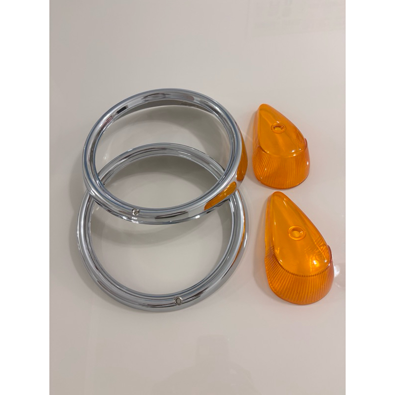 Kit Par Aro Do Farol Fusca cromado + Par Lente Do Pisca Dianteiro laranja Fusca 1300L, 1500 e 1600 Anos 1976 Até 1996