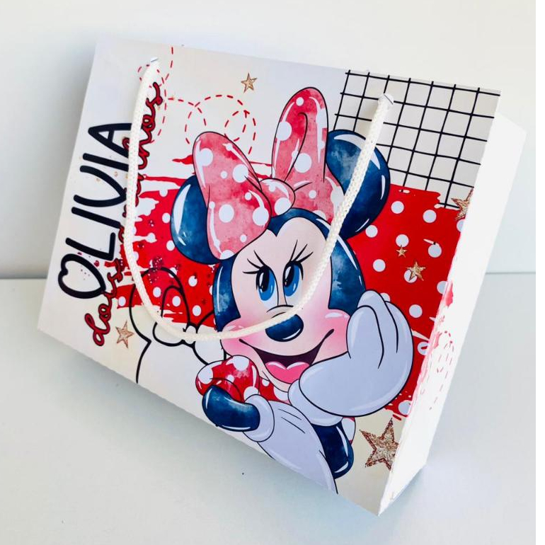 Sacolinha Personalizada Minnie vermelha lembrancinhas Aniversário infantil personalizados (20x15x6cm) PEGUE E MONTE