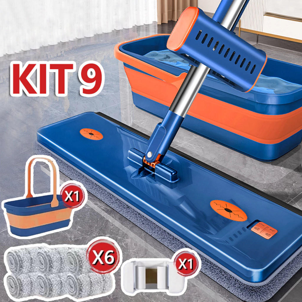 KIT 9 Conjunto De Esfregão E Balde De Microfibra Dobrável (Com Raspador Desidratador) De Limpeza Giratório -S10