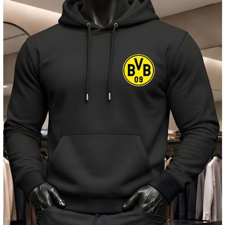 Moletom Masculino e Feminino Com Capuz Flanelado Estampa Futebol BVB Borussia