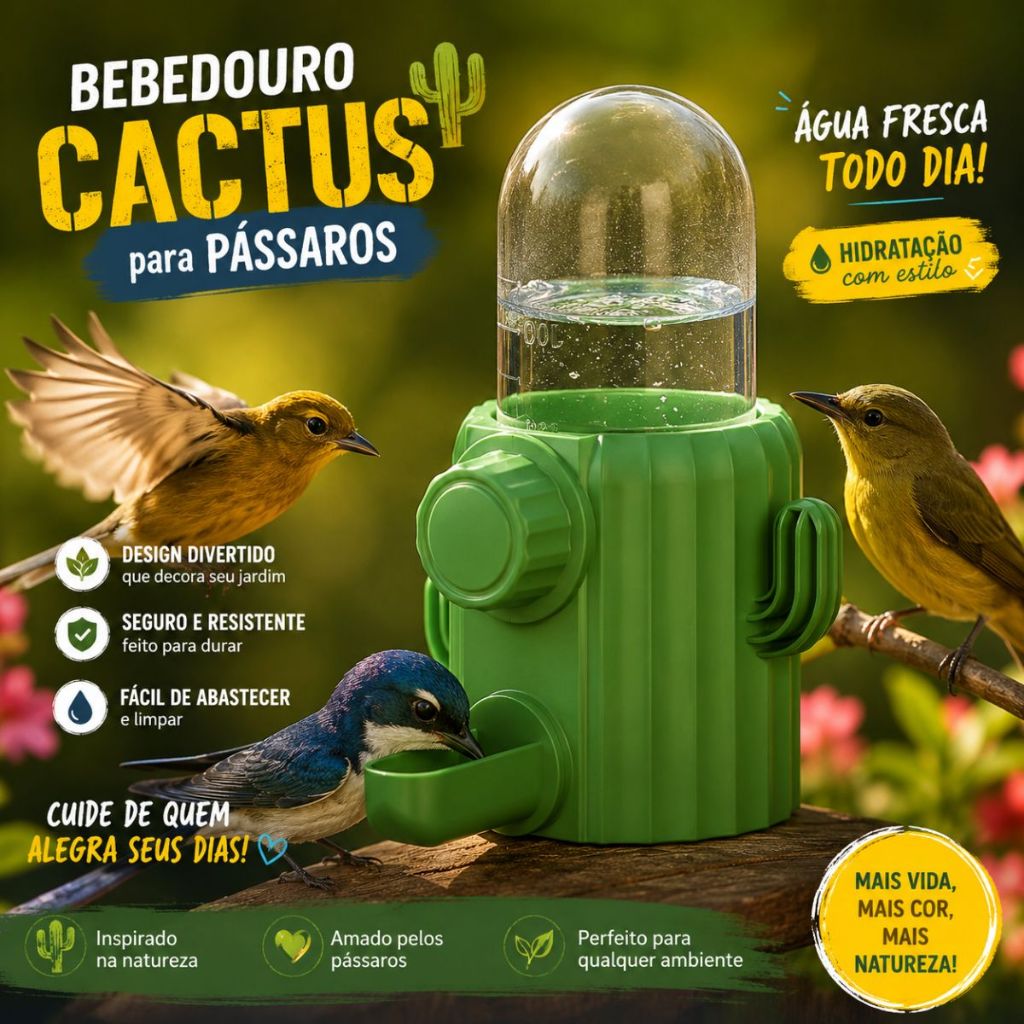 Bebedouro Cactos Pássaros Automático Grande 200ml Canário Coleiro Viveiro Gaiola Anti Vazamento