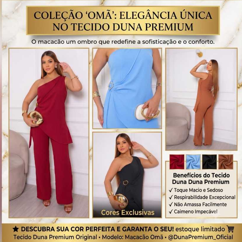 Macacão Feminino Elegante Um Ombro Com Bojo FIvela e Babado Na frente Bolsos Laterales Duna Premium