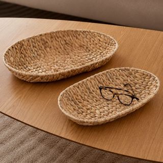 Kit 2 Bandejas em Fibra Natural Decorativas Multiuso para Decoração e Organização