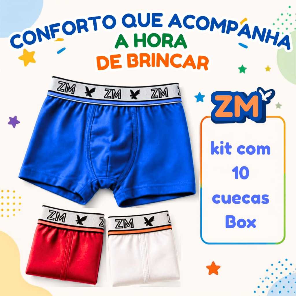 Kit com 10 Cuecas Boxer Infantil para Meninos em Microfibra Cueca Box Juvenil Conforto para os Pequenos